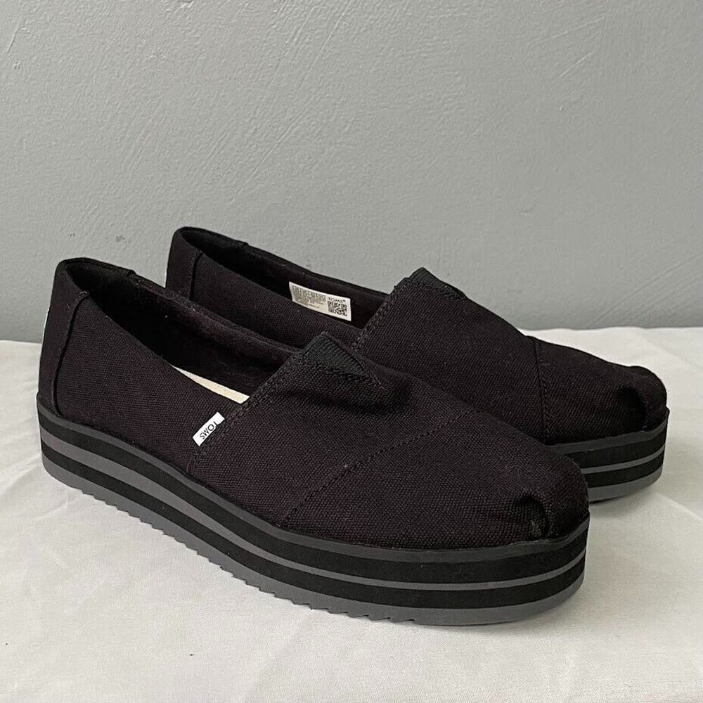 Toms Alpargata Alp Midform Platform Womens Size 8.5 Black Canvas Slip On Shoes